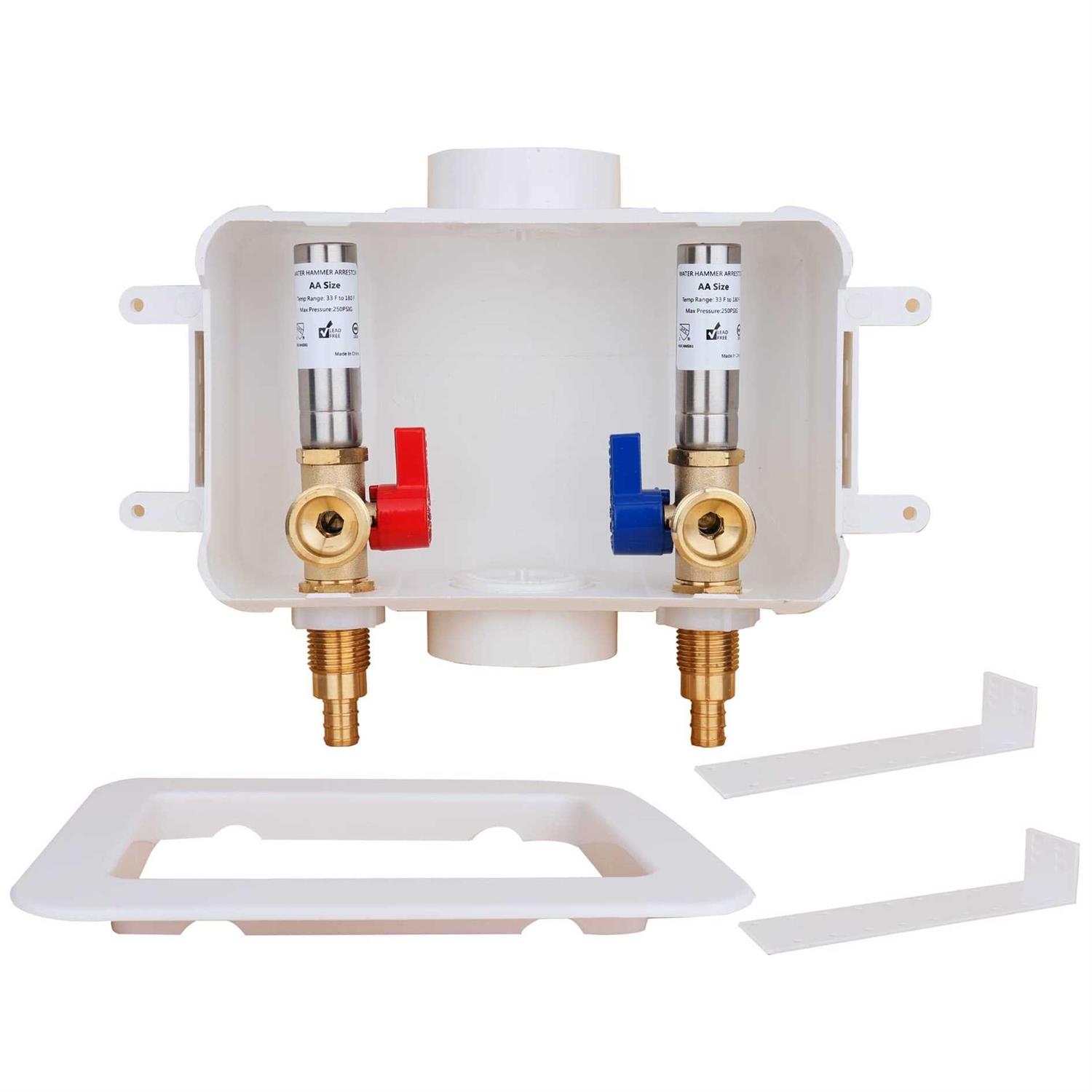 Whk Washing Machine Outlet Box,Pex Laundry Box Washer Wall Box With Drain Recessed Water Valve Box Center Double Drain 1/2-inch Crimp Pex B,PVC