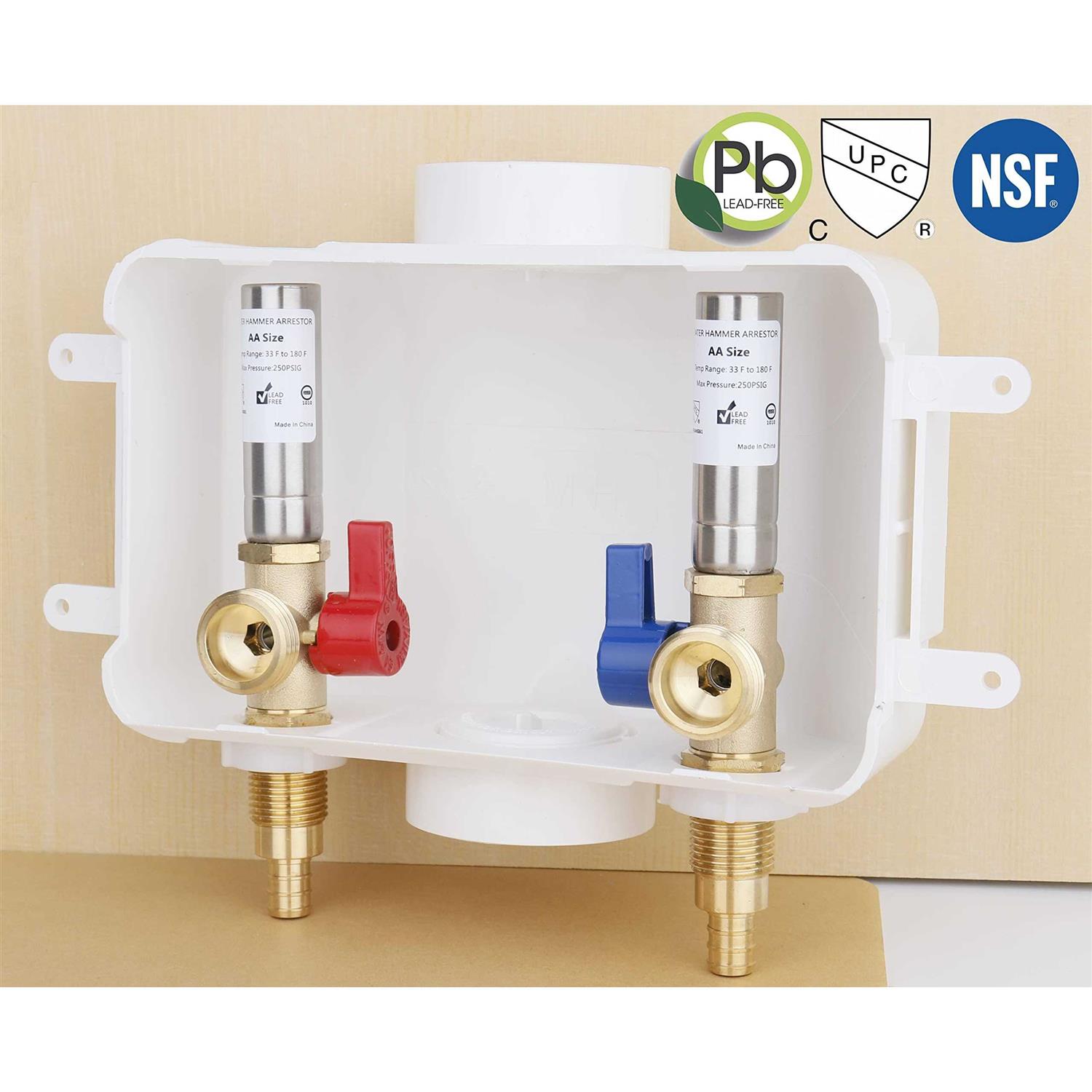 Whk Washing Machine Outlet Box,Pex Laundry Box Washer Wall Box With Drain Recessed Water Valve Box Center Double Drain 1/2-inch Crimp Pex B,PVC - Image 3