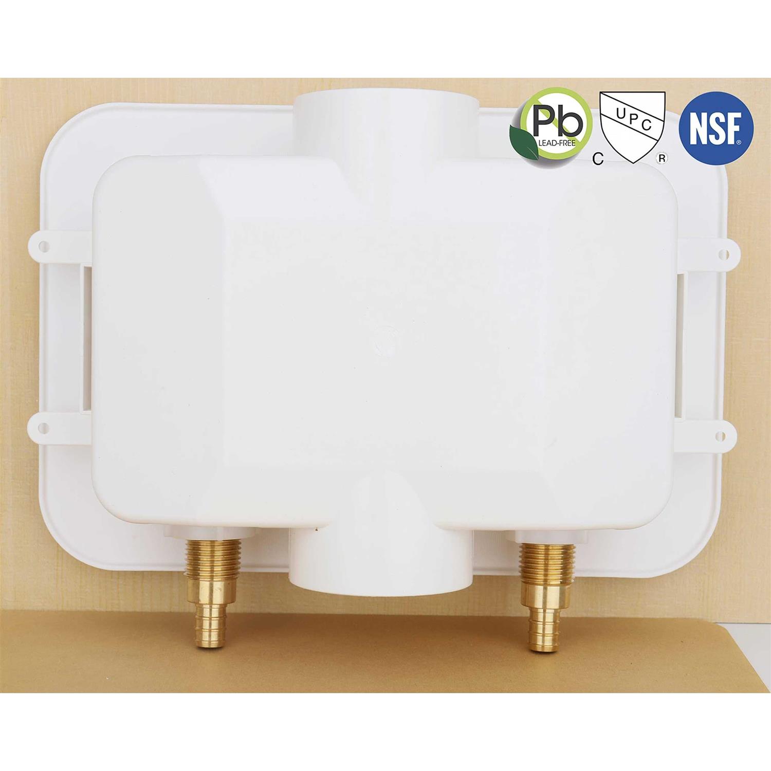 Whk Washing Machine Outlet Box,Pex Laundry Box Washer Wall Box With Drain Recessed Water Valve Box Center Double Drain 1/2-inch Crimp Pex B,PVC - Image 5