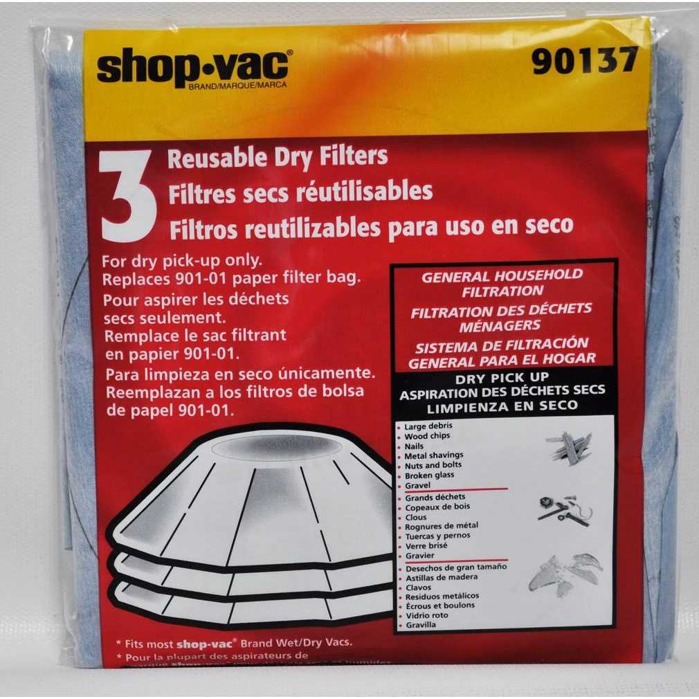 Shop Vac 3 Reusable Dry Filters 90137