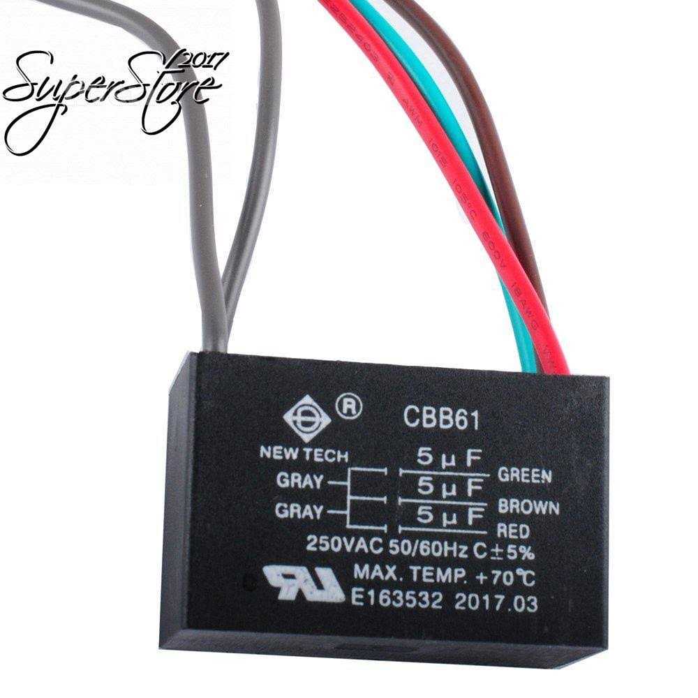 Wadoy CBB61 5 Wire Ceiling Fan Capacitor Compatible with New Tech 5+5+5uf 50/60hz 250vac