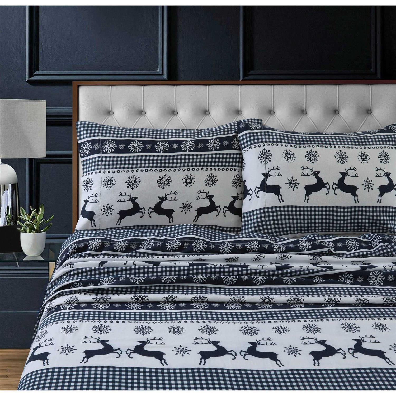 Tribeca Living Heavyweight 200-GSM Cotton Flannel Printed Extra Deep Pocket Sheet Set - Image 4