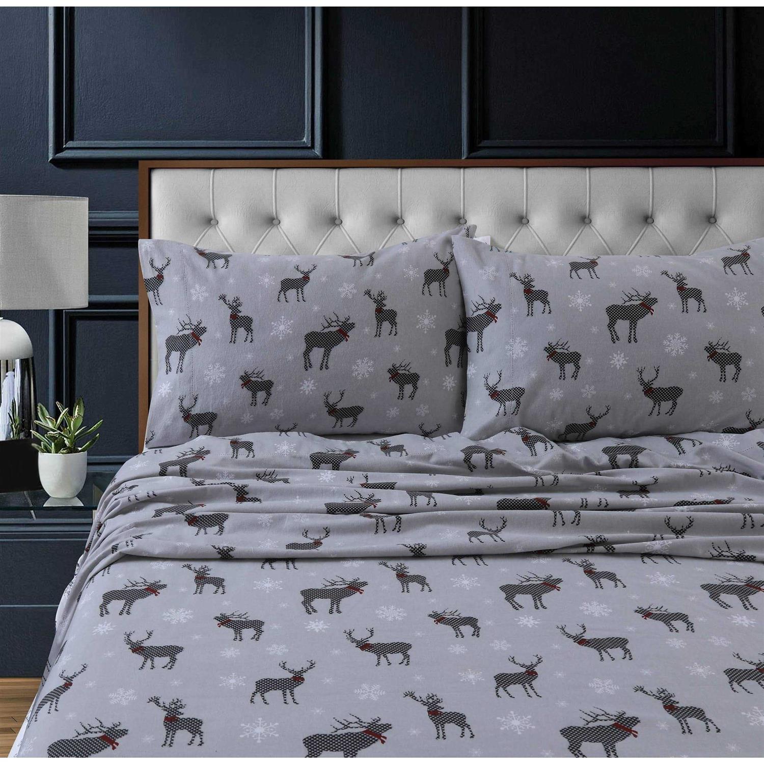 Tribeca Living Heavyweight 200-GSM Cotton Flannel Printed Extra Deep Pocket Sheet Set - Image 5