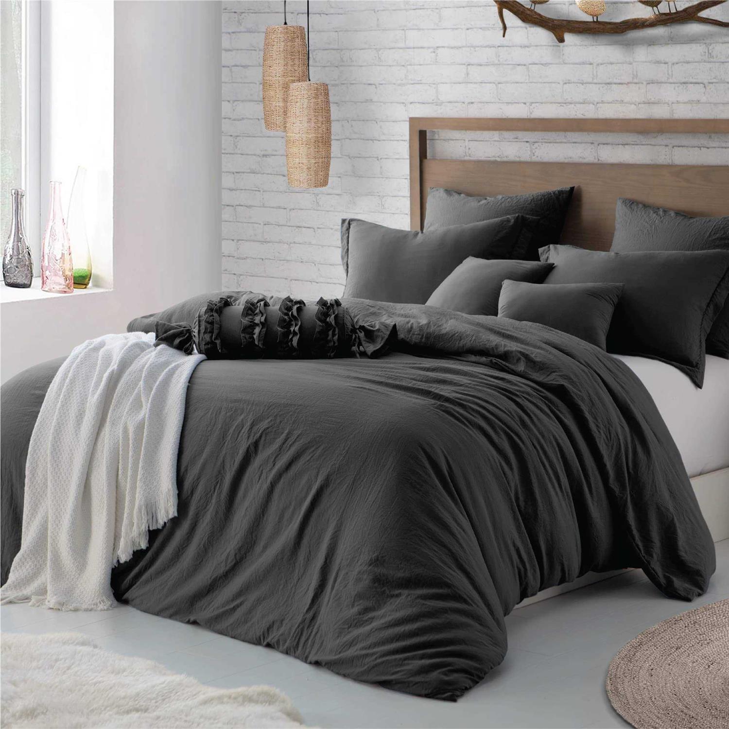 Swift Home Microfiber Washed Crinkle Duvet Cover Set