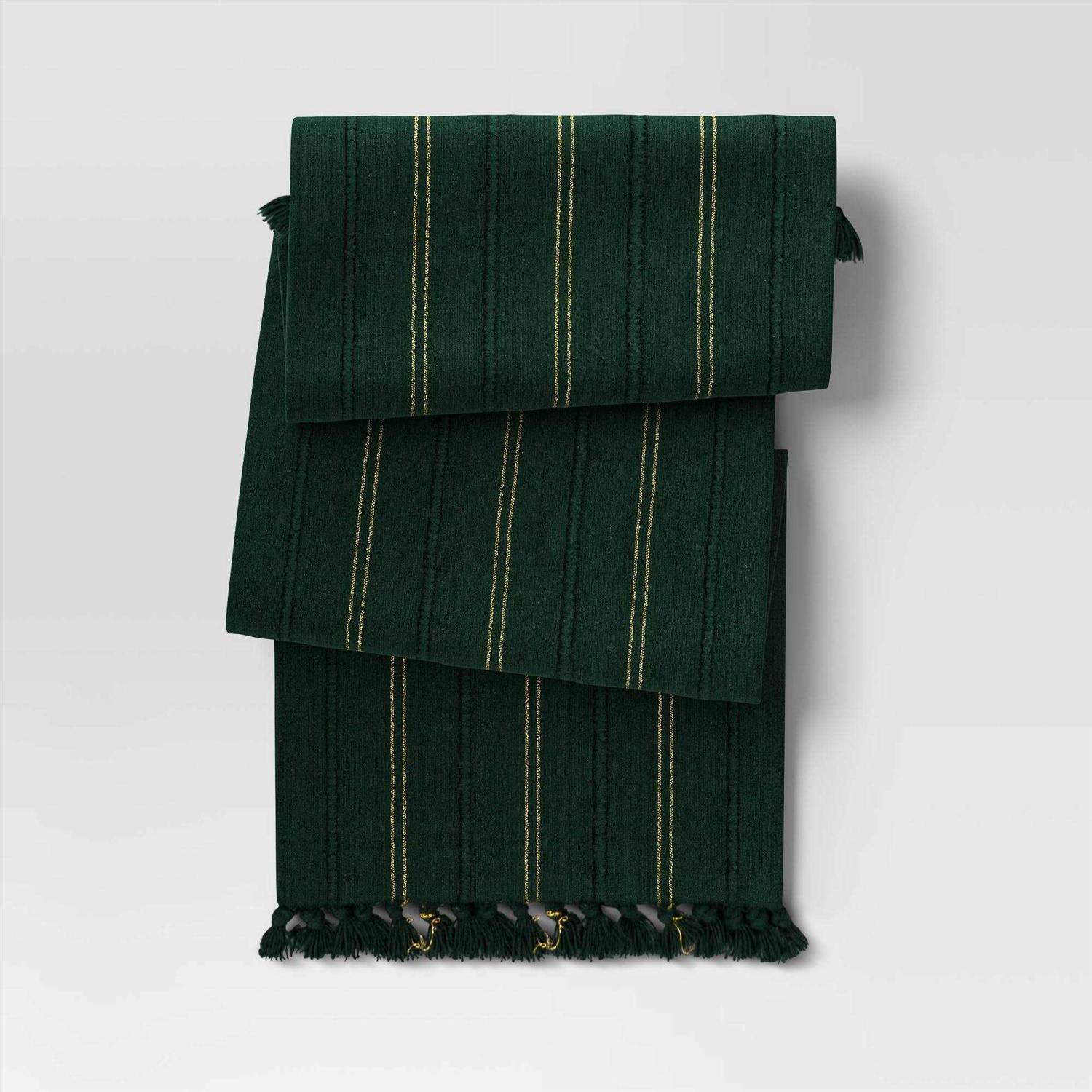 Threshold 72×14 Cotton Textured Single Layer Table Runner Green