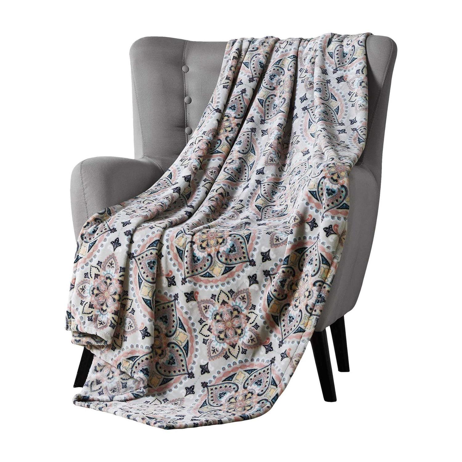 VCNY Decorative Throw Blanket Floral Design Accent for Couch