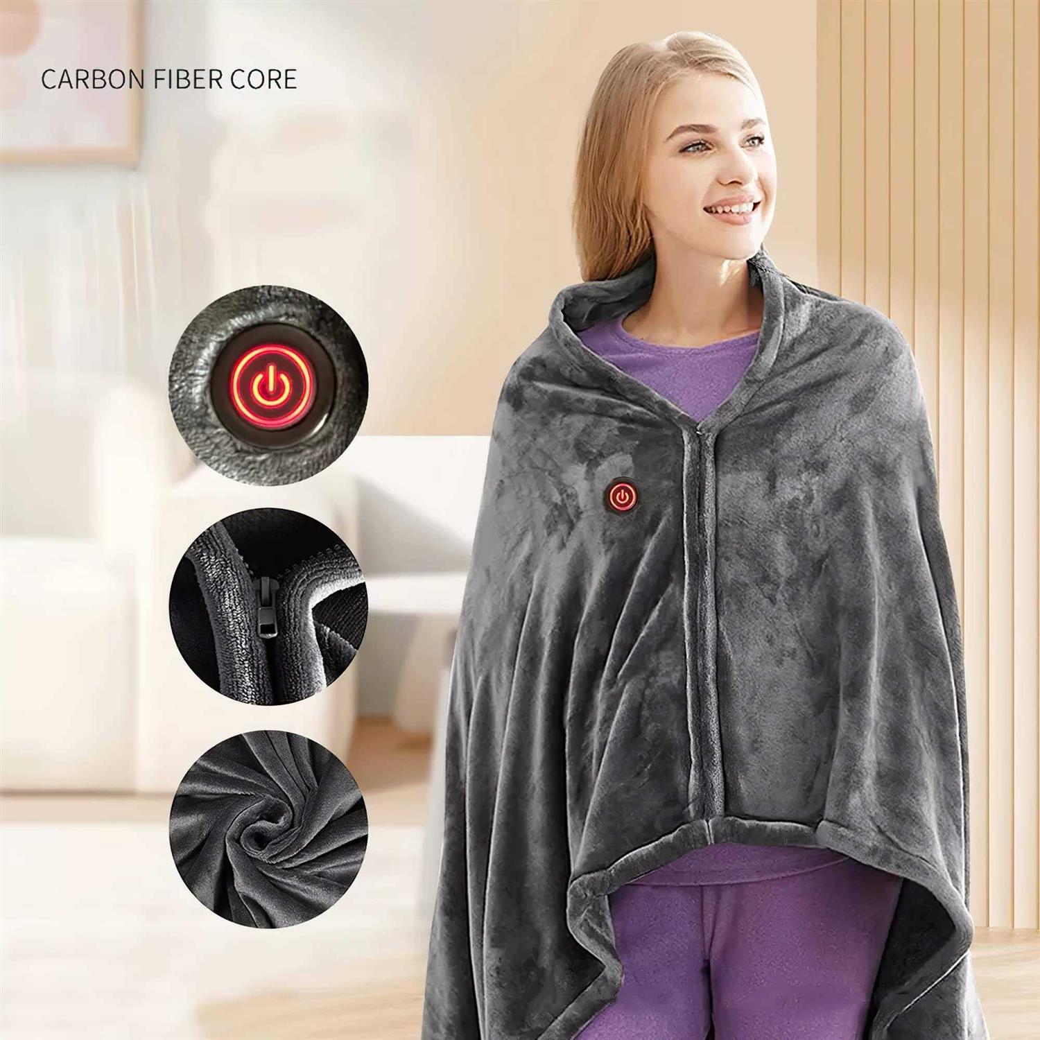 USB Heated Blanket Wrap, Luxury Flannel Wearable Heated Throw Blanket with Buttons Ultra Warm Heating Neck and Shoulders Shawl for Home Office - Image 3