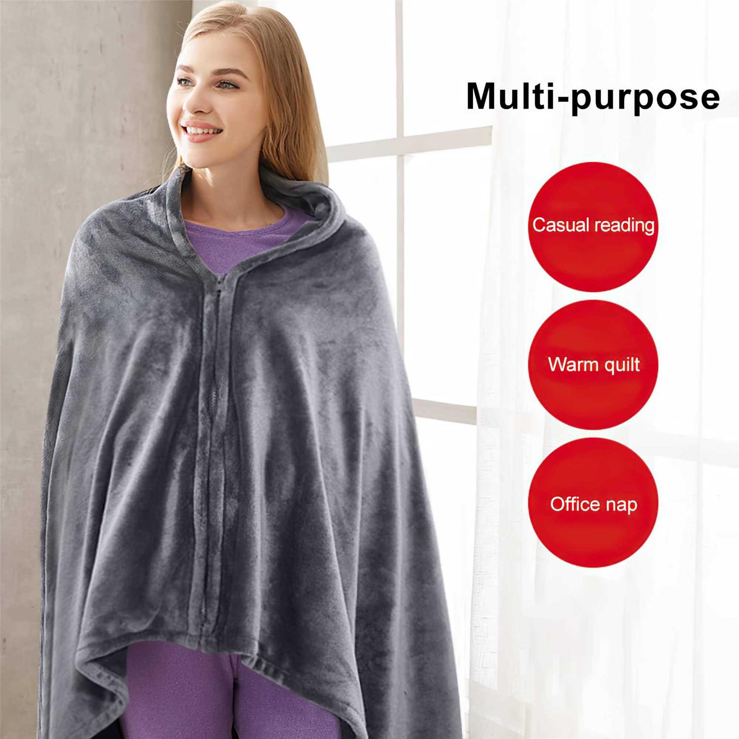 USB Heated Blanket Wrap, Luxury Flannel Wearable Heated Throw Blanket with Buttons Ultra Warm Heating Neck and Shoulders Shawl for Home Office - Image 4