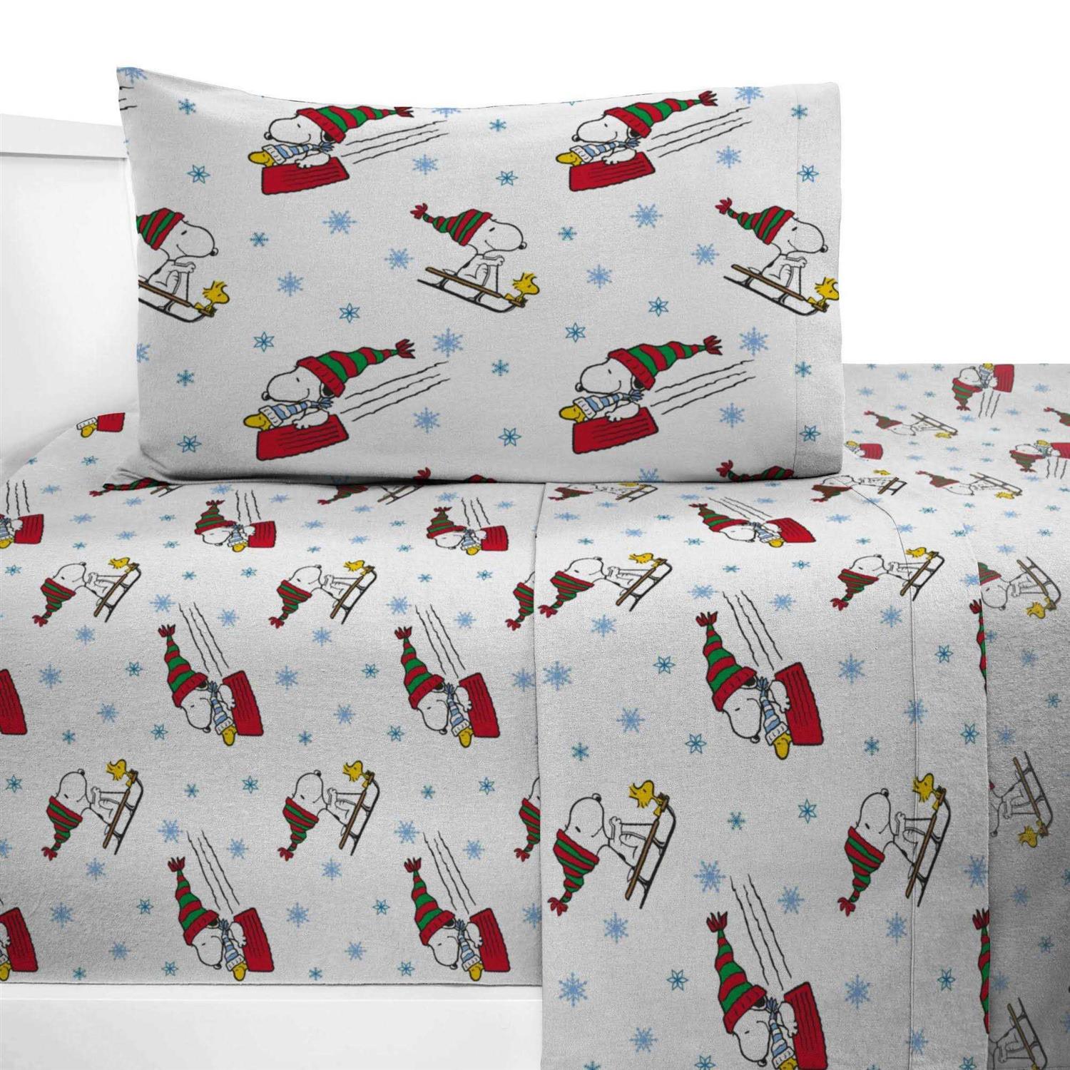 Twin Peanuts Sledding All The Way Flannel Kids’ Sheet Set