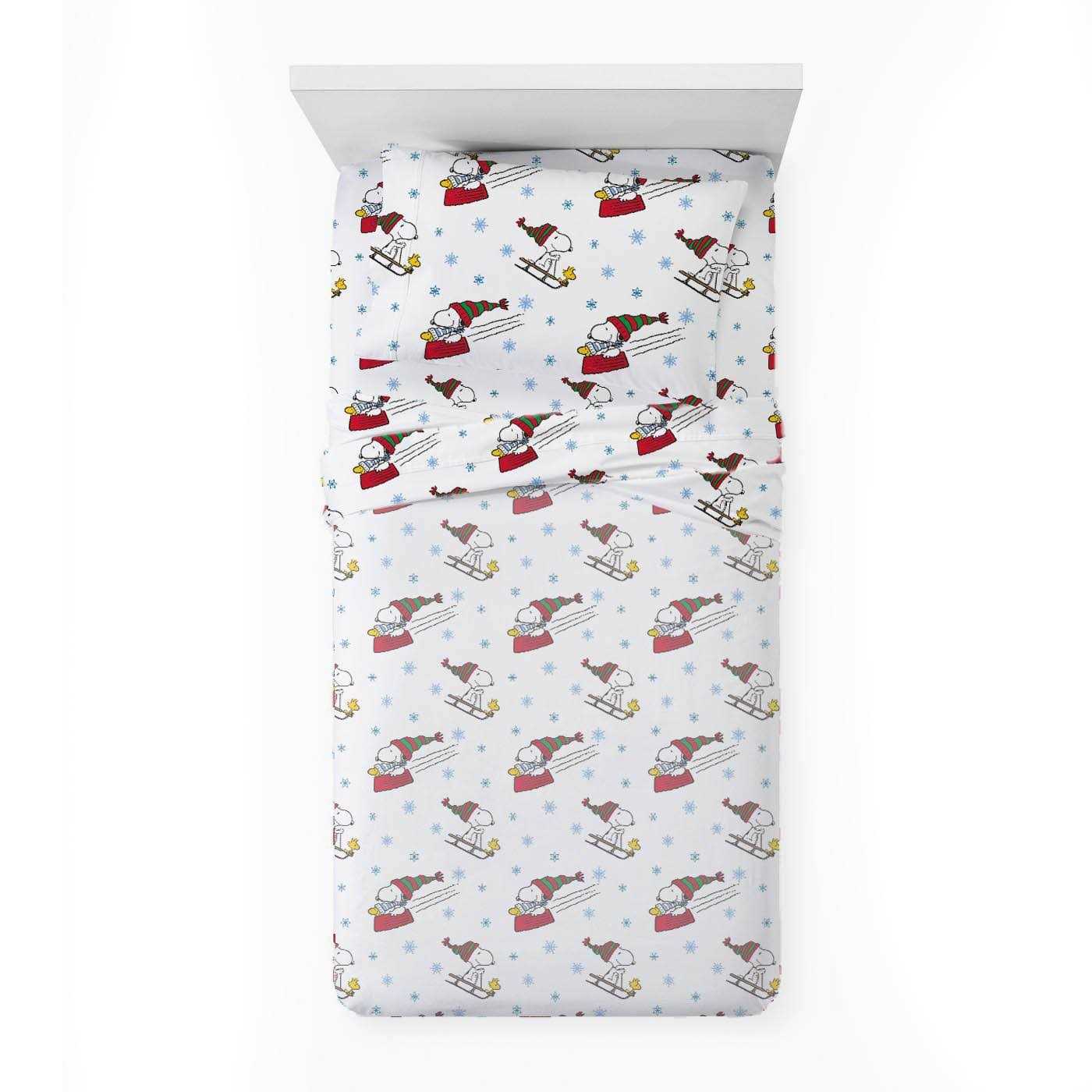 Twin Peanuts Sledding All The Way Flannel Kids’ Sheet Set - Image 2