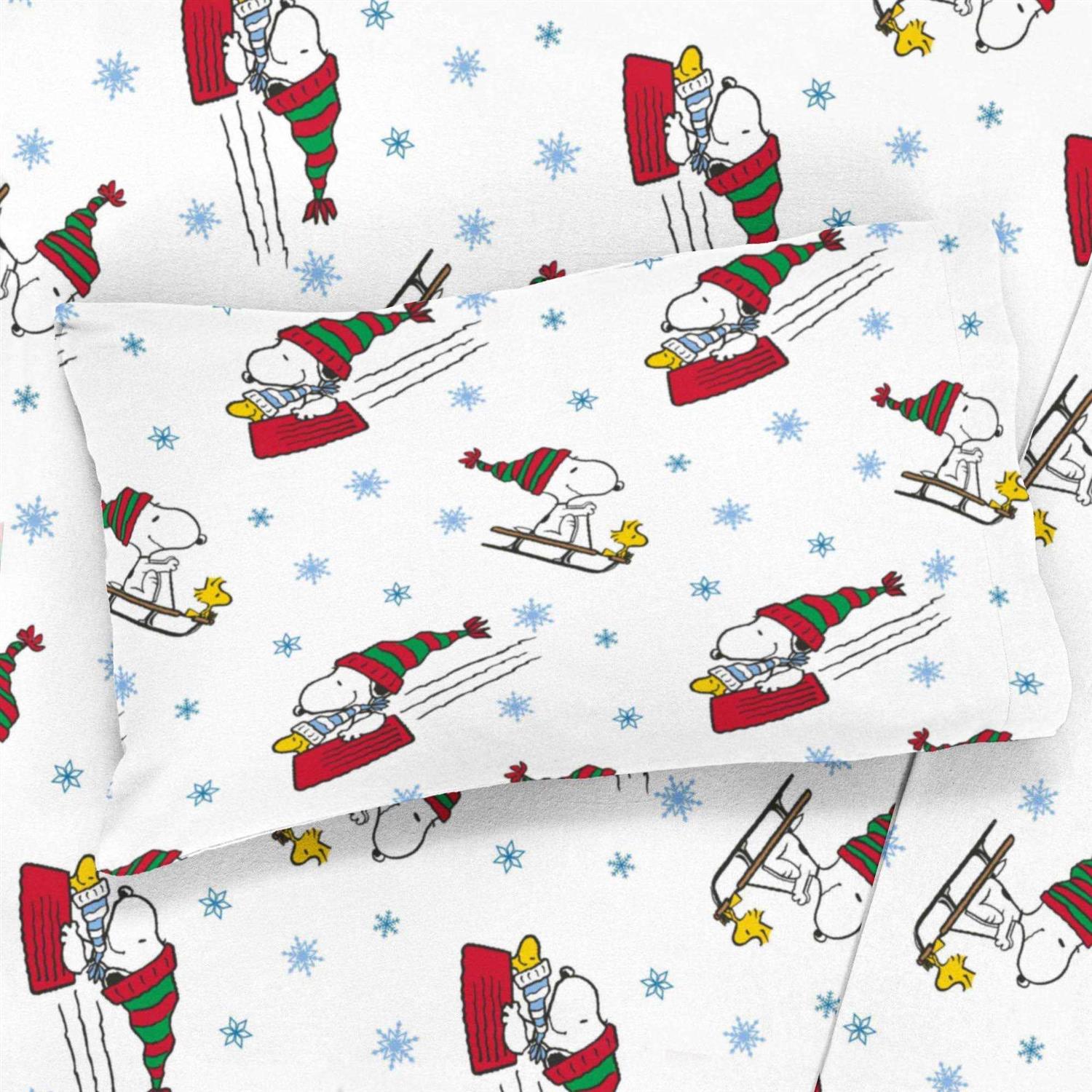Twin Peanuts Sledding All The Way Flannel Kids’ Sheet Set - Image 3
