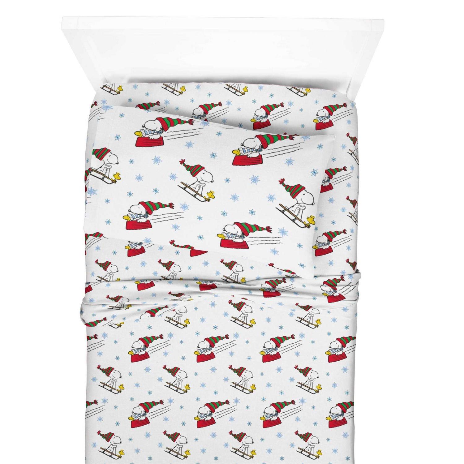 Twin Peanuts Sledding All The Way Flannel Kids’ Sheet Set - Image 4