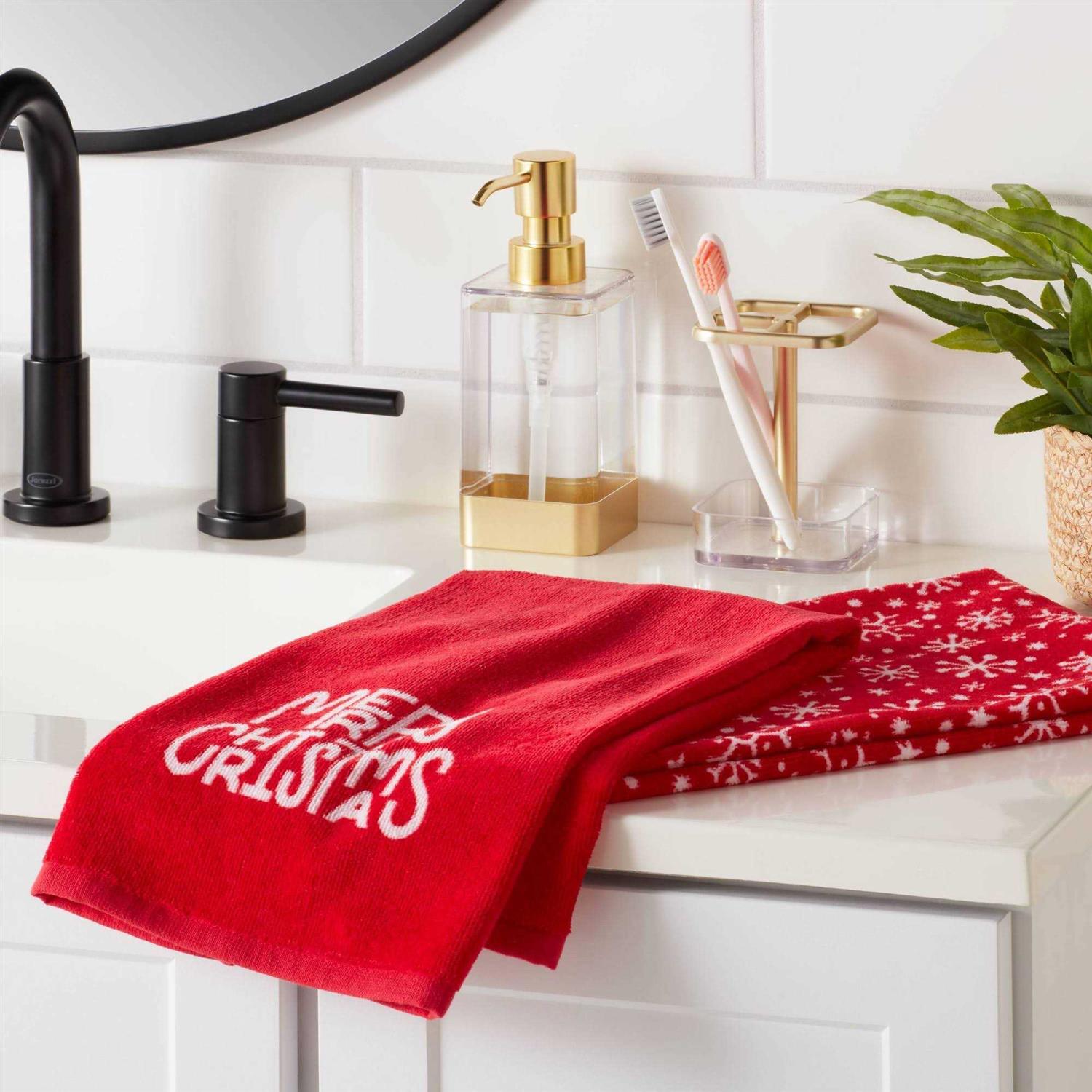 Wondershop 2pk Merry Christmas Hand Towel Set Red/White - Image 3