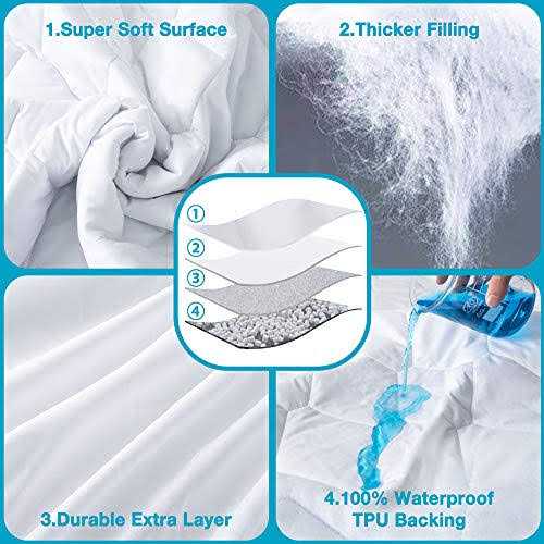 Twin Mattress Protector Waterproof Breathable Noiseless Twin Mattress Pad - Image 3
