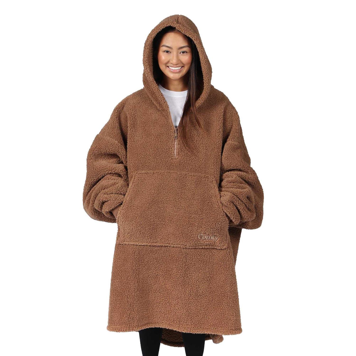 The Comfy Teddy Bear Quarter-Zip All Sherpa Wearable Blanket w/ Zipper
