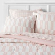 Room Essentials 7pc Dash Stripe Printed Microfiber Reversible Comforter & Sheets Set Ivory/Light Pink