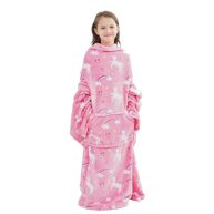 Wearable Fleece Blanket With Sleeves & Foot Pocket For Kids Boys Girls Children,Lightweight Soft Blanket With Sleeves and Hook & Loop