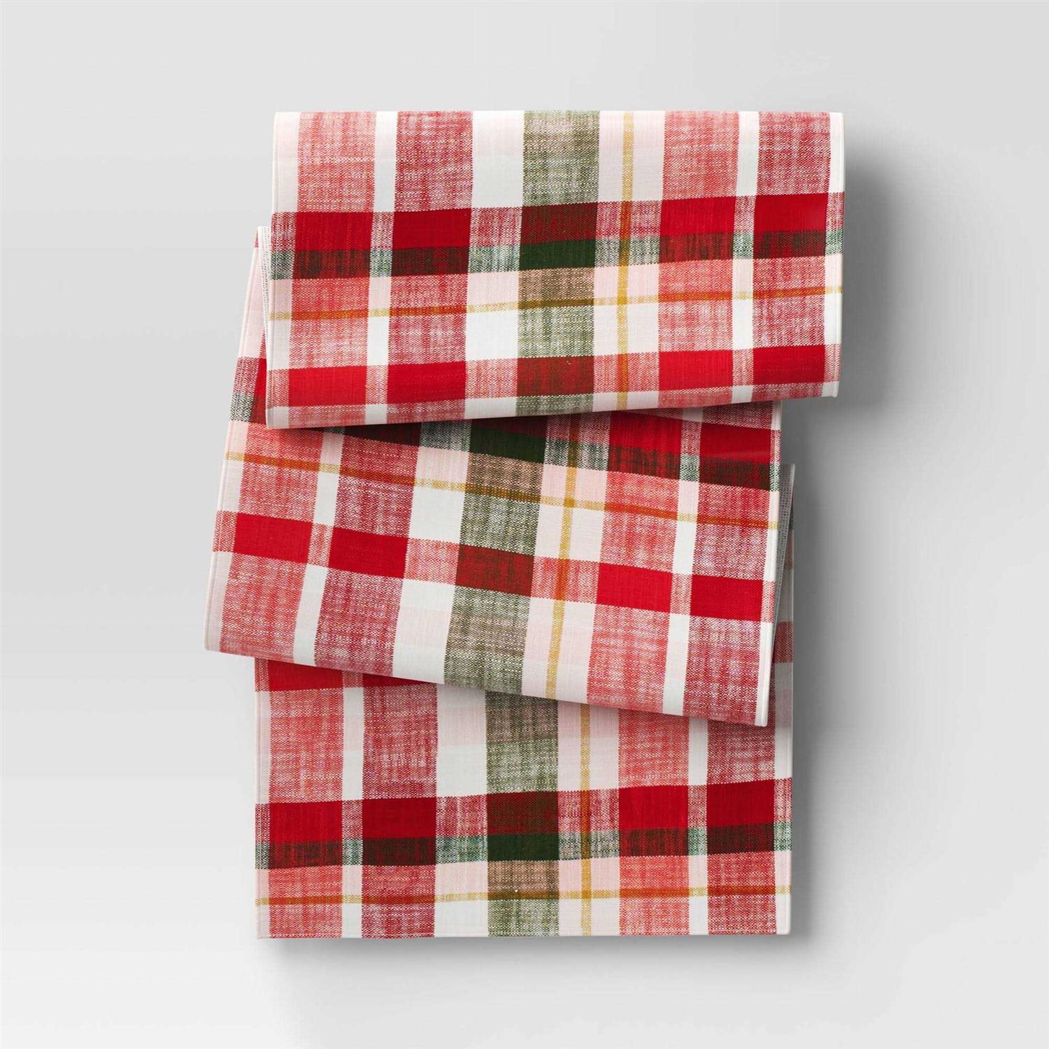 Threshold 72×14 Woven Plaid Table Runner Ivory