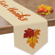 Thanksgiving Table Runner 13×72 in Thanksgiving Holiday Table Decoration for Fall Table Runners + Maple Leaves 50pcs