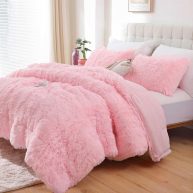 Smoofy Faux Fur Comforter Set Queen Size 3Pcs Fluffy Fuzzy Plush Comforter Set Cute Soft Shaggy Velvet Double-Sided Bedding Set