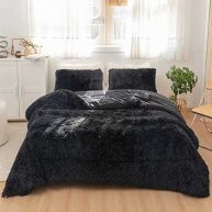 Smoofy Faux Fur Comforter Set Queen Size 3Pcs Fluffy Fuzzy Plush Comforter Set Cute Soft Shaggy Velvet Double-Sided Bedding Set