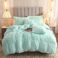 Uhamho Faux Fur Velvet Fluffy Bedding Duvet Cover Set Down Comforter Quilt Cover with Pillow Shams Ultra Soft Warm and Durable