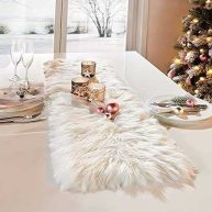 Table Runner Thanksgiving Modern Small White Fur Table Party Birthday Christmas Friendsgiving Wedding Dinning Table