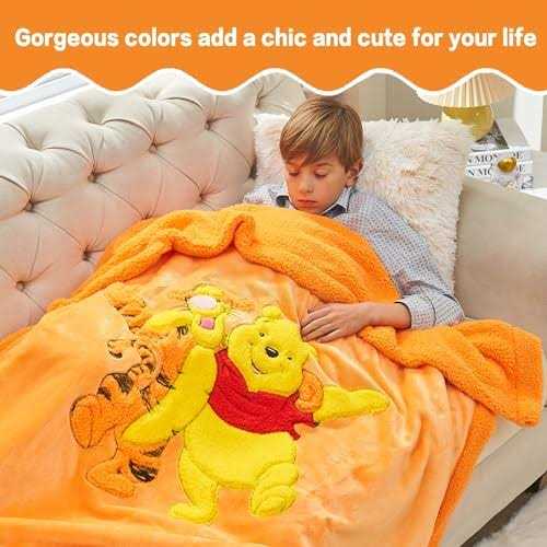 XTHHOA Kids Blanket 3D Cartoon Embroidered Sherpa Blanket Plush Warm for Boys Girls - Image 4