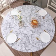 Walrus Round Vinyl Fitted Tablecloth with Flannel Backing Elastic Edge Design Table Cover Waterproof Oil-Proof PVC Table Cloth Stain-Resistant
