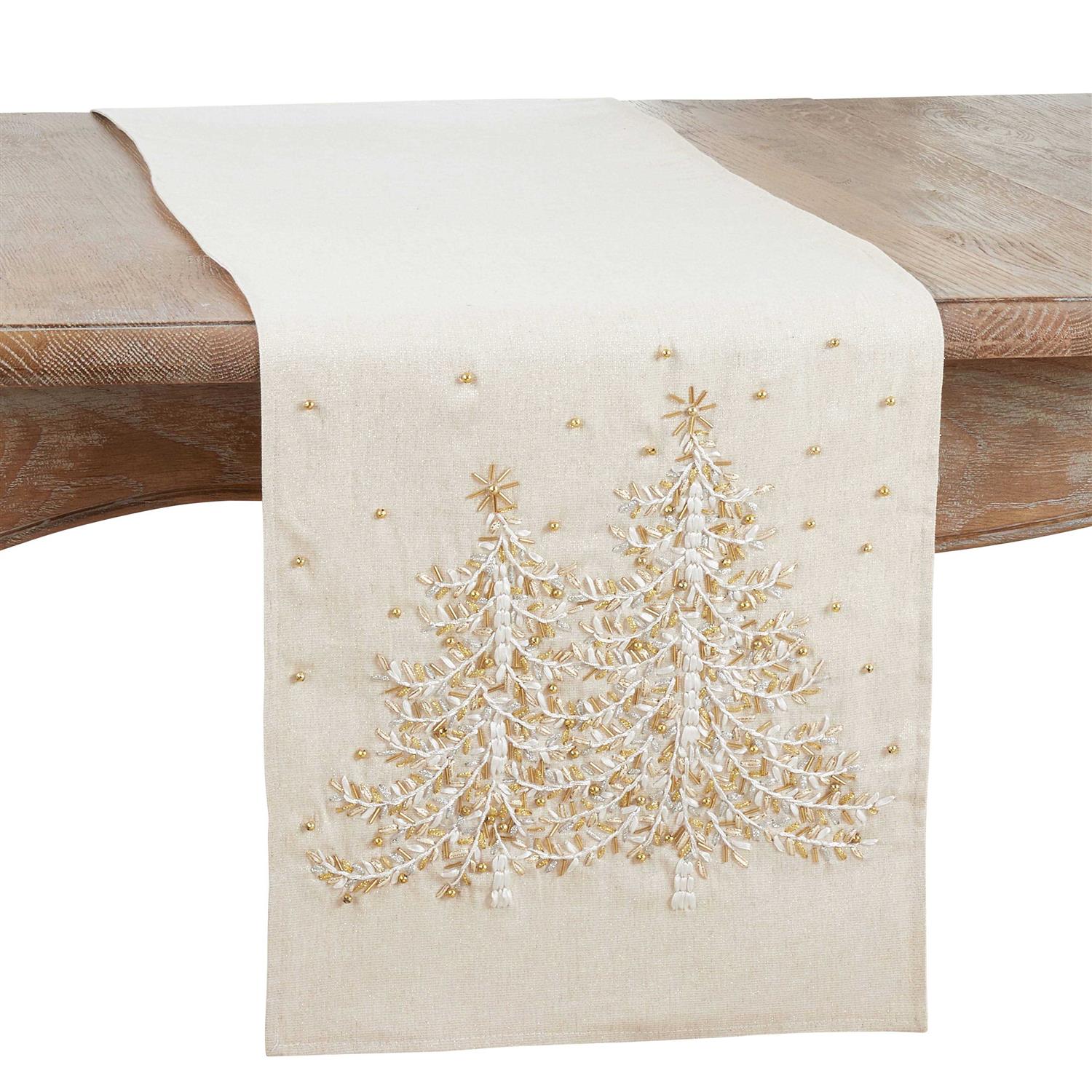 Saro Lifestyle Embroidered Christmas Tree Table Runner