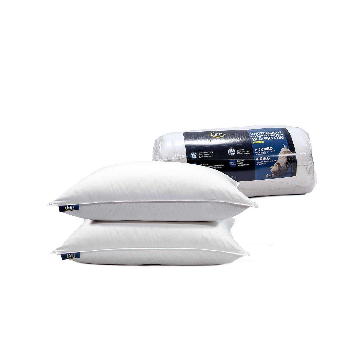 Serta White Goose Feather & Down Fiber Side Sleeper 2-Pack Pillow - Image 2