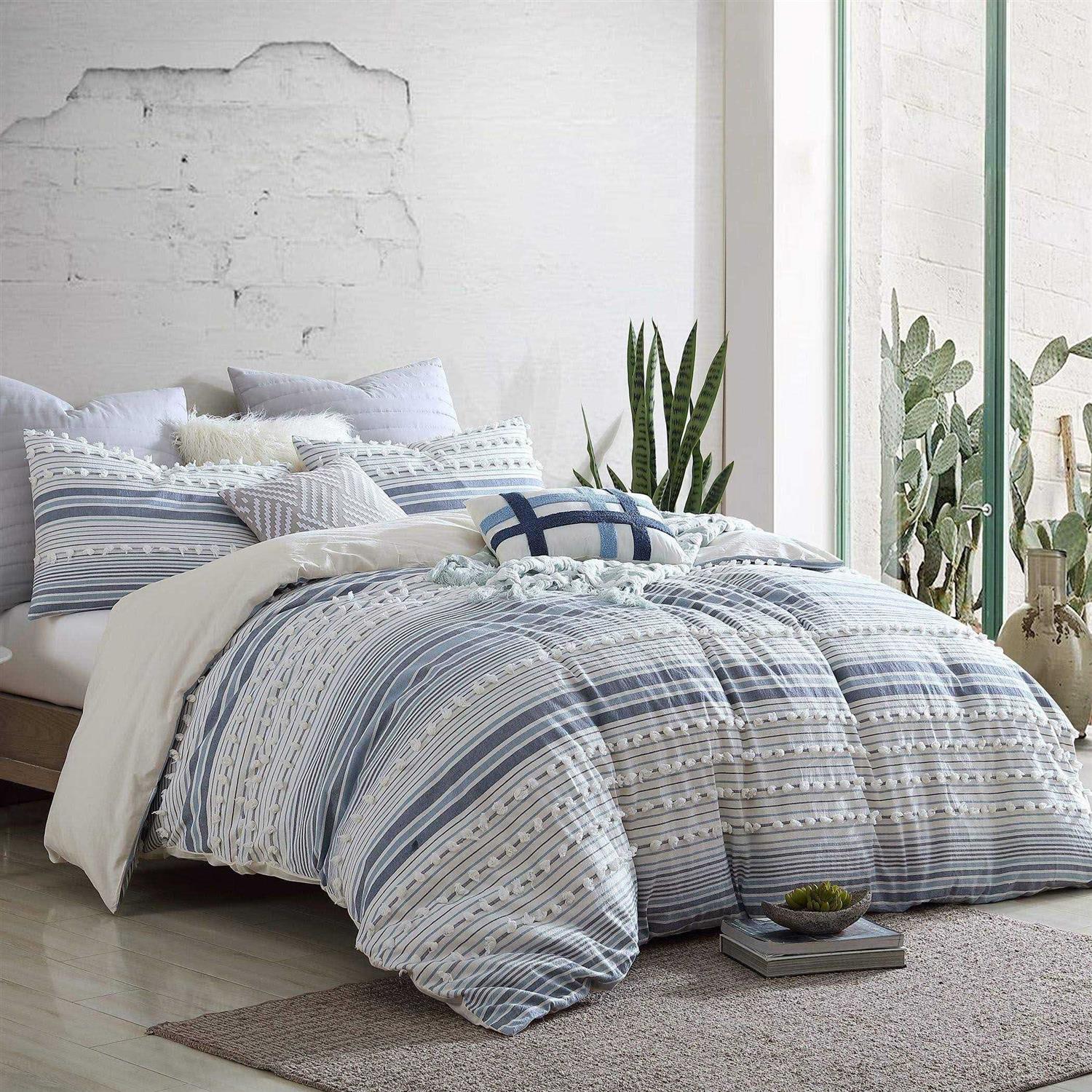 Swift Home Anahita Washed 100% Cotton Yarn-dyed Dobby Stripes 5-Piece Bedding Comforter Set