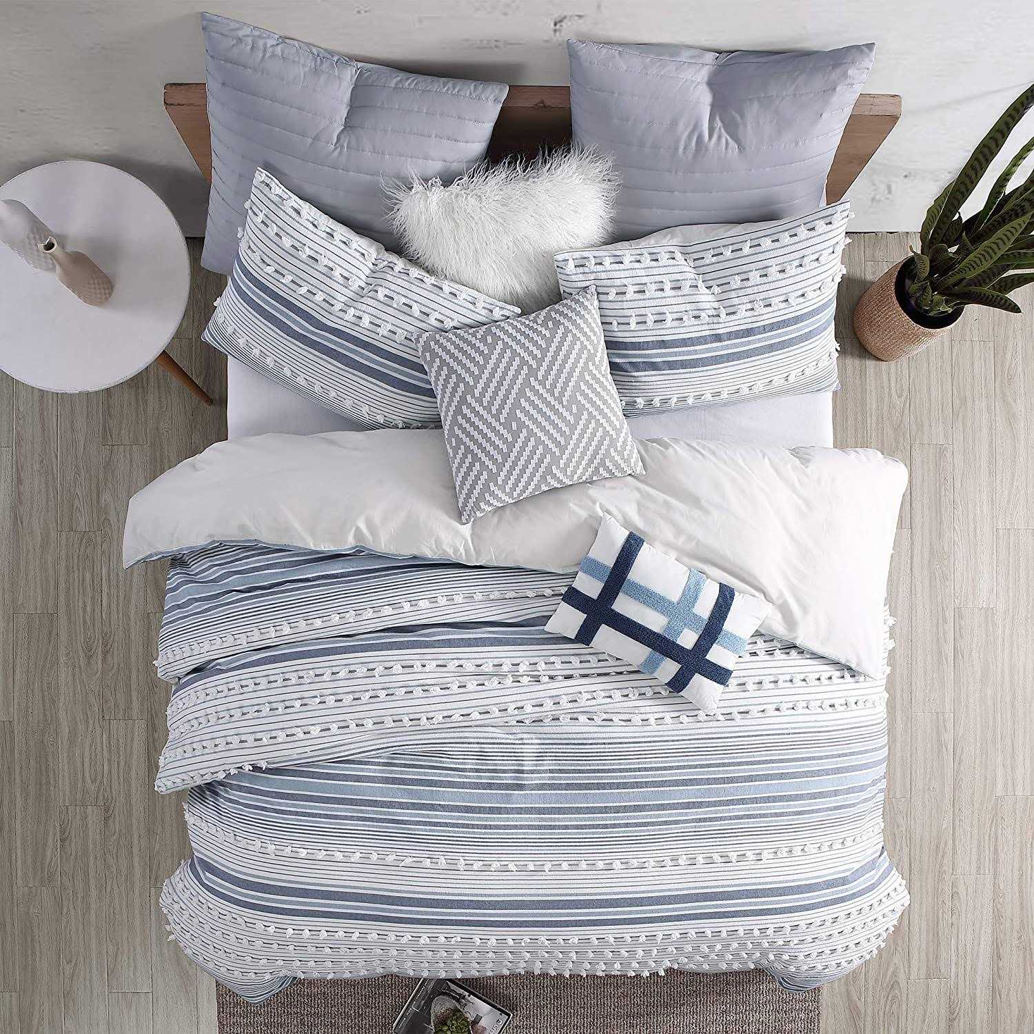 Swift Home Anahita Washed 100% Cotton Yarn-dyed Dobby Stripes 5-Piece Bedding Comforter Set - Image 2