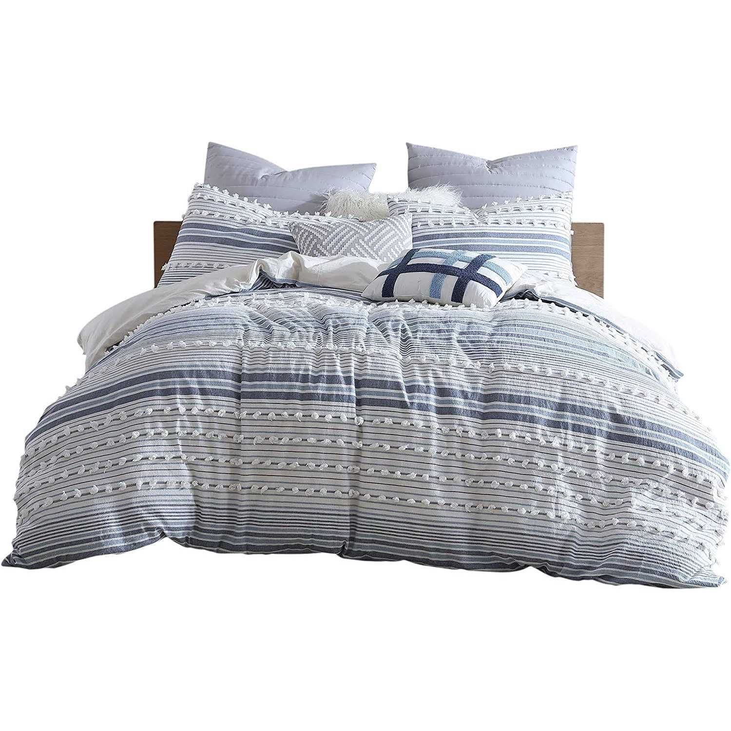 Swift Home Anahita Washed 100% Cotton Yarn-dyed Dobby Stripes 5-Piece Bedding Comforter Set - Image 5