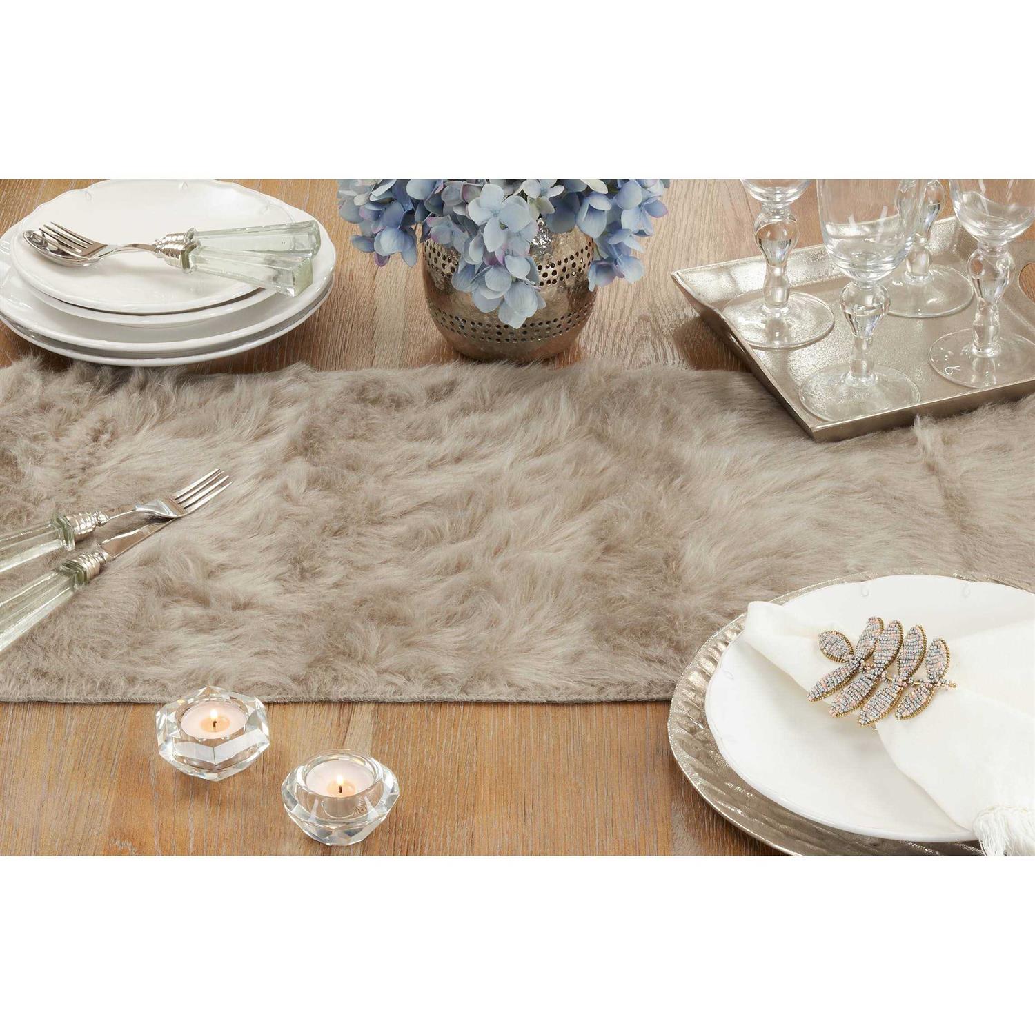 Saro Lifestyle Faux Fur Design Topper Table Runner - Image 4