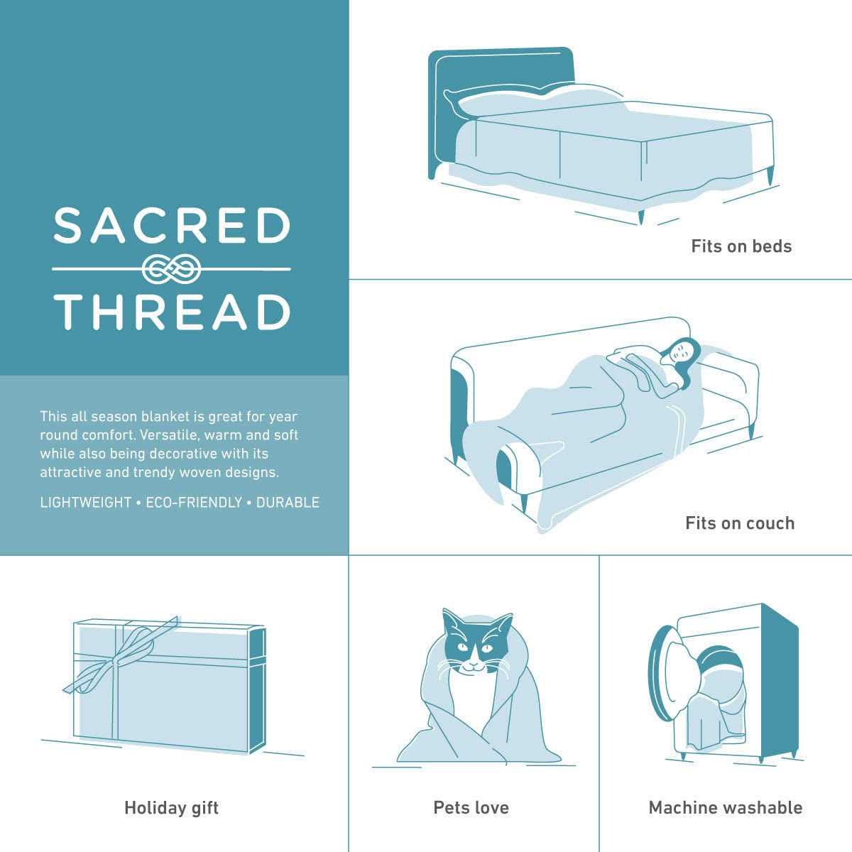 Sacred Thread Sherpa Fleece Blanket, Southwestern Aztec Queen Blanket, Native American Throw Blanket for Sofa, Couch and Bed - Image 2