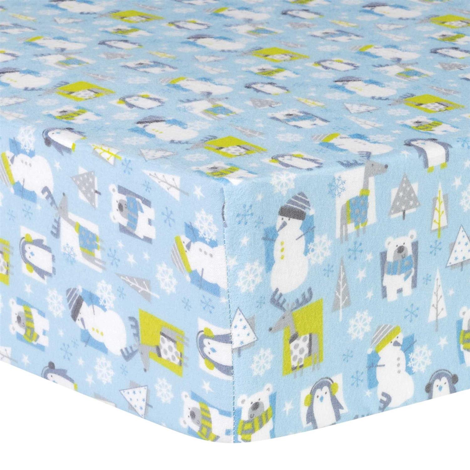Trend Lab Snow Pals Blue Deluxe Flannel Fitted Crib Sheet - Image 2