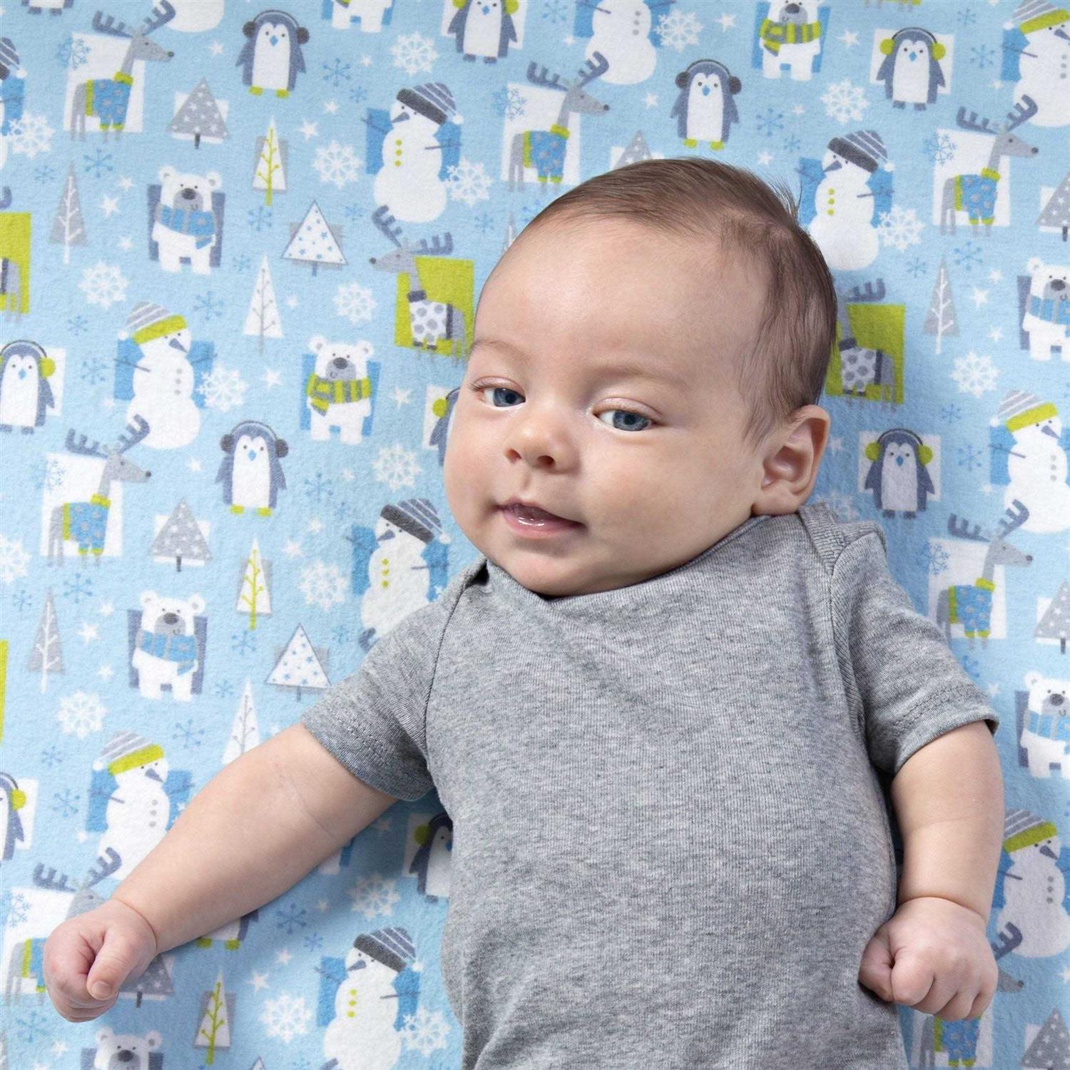 Trend Lab Snow Pals Blue Deluxe Flannel Fitted Crib Sheet - Image 5