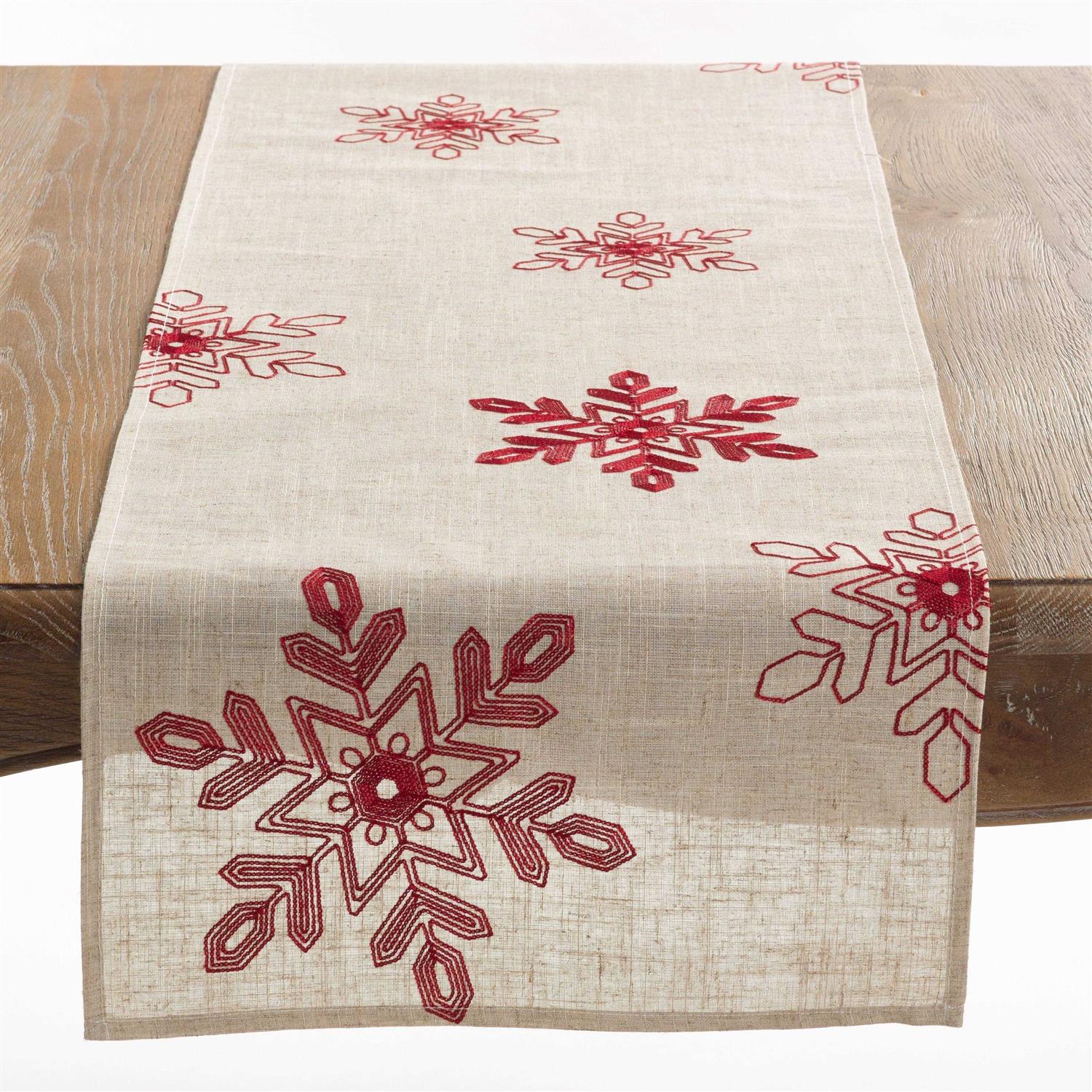 Saro Lifestyle 70197 16 x Embroidered Snowflakes Table Runner