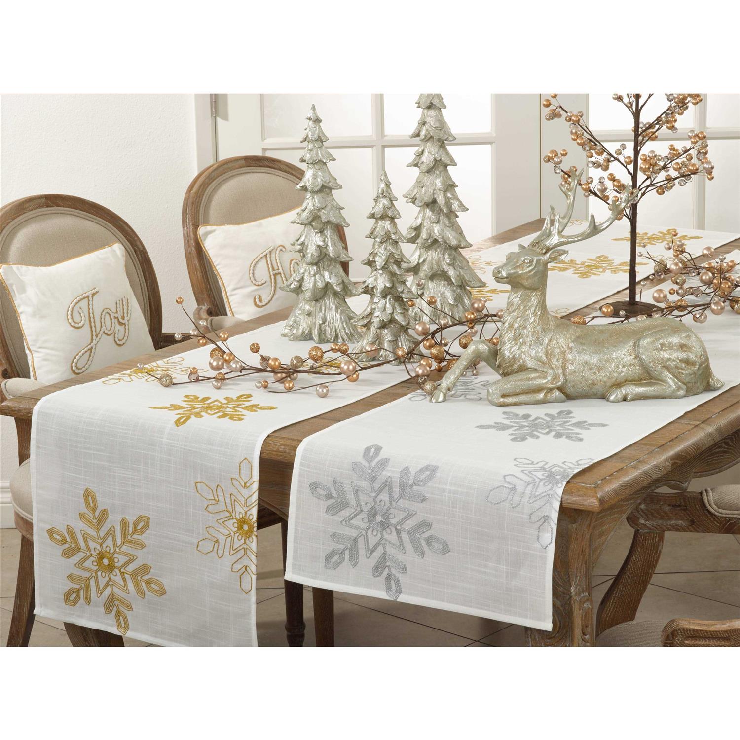 Saro Lifestyle 70197 16 x Embroidered Snowflakes Table Runner - Image 2