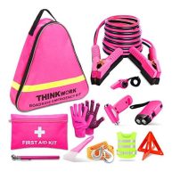 Thinkwork Car Emergency Kit for Teen Girl and Lady’s Gifts Pink Emergency Roadside Assistance Kit with 10ft Jumper