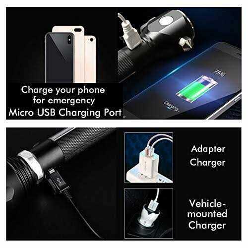 Serjur 8 in 1 Multi Function Flash Light,USB Rechargeable Solar Powered Flashlight with Glass Breaker,Seatbelt Cutter,Alarm and Phone Charger - Image 5