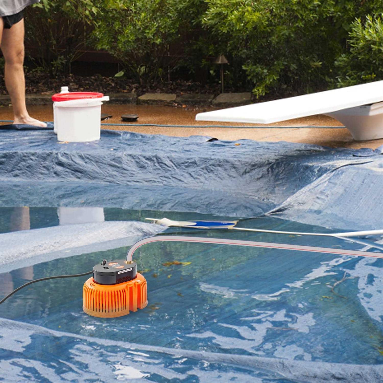 VEVOR Automatic Pool Cover Pump 1/10 HP 75W 540 Gph Submersible with 3 Adapters & 16 ft Hose - Image 4