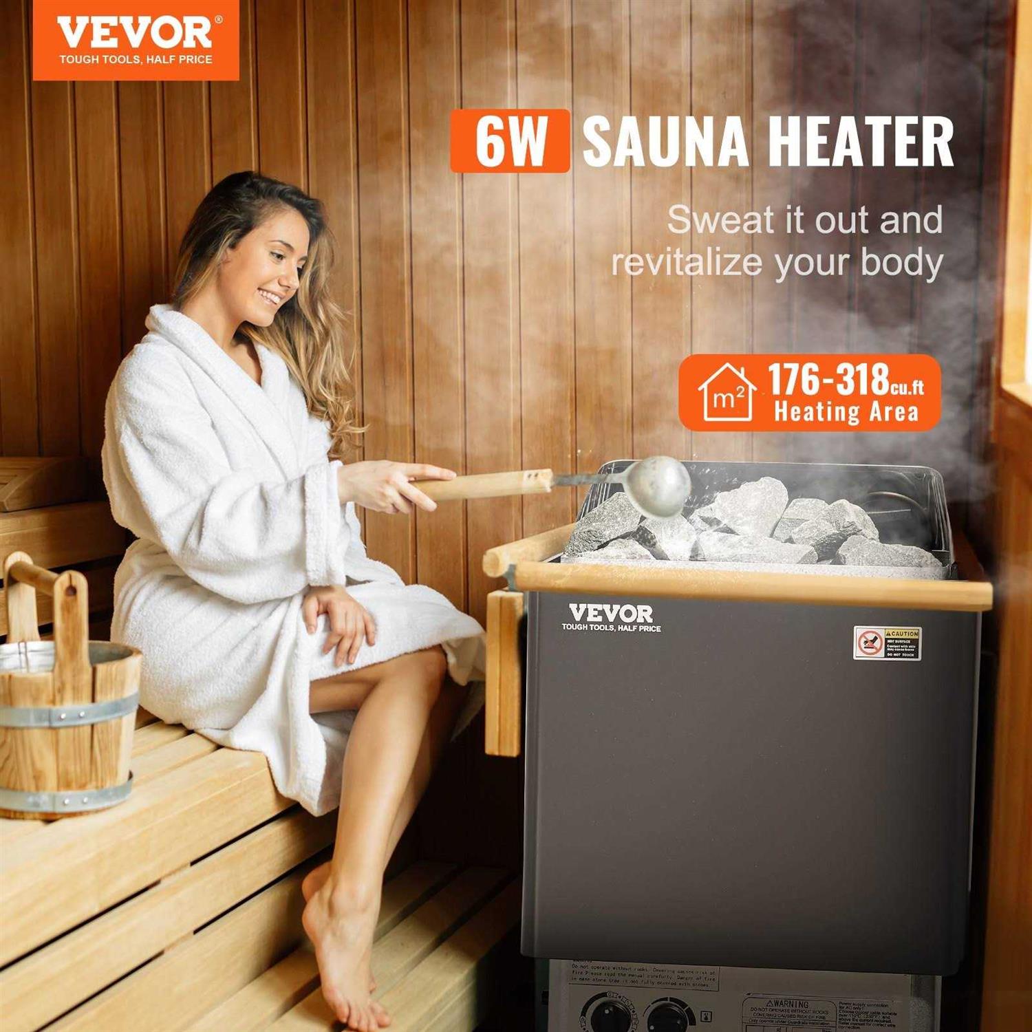 VEVOR Sauna Heater 6KW 220V Electric Sauna Stove Steam Bath Sauna Heater with Built-In Controls 3h Timer and Adjustable Temp for Max 176-318 Cubic - Image 5