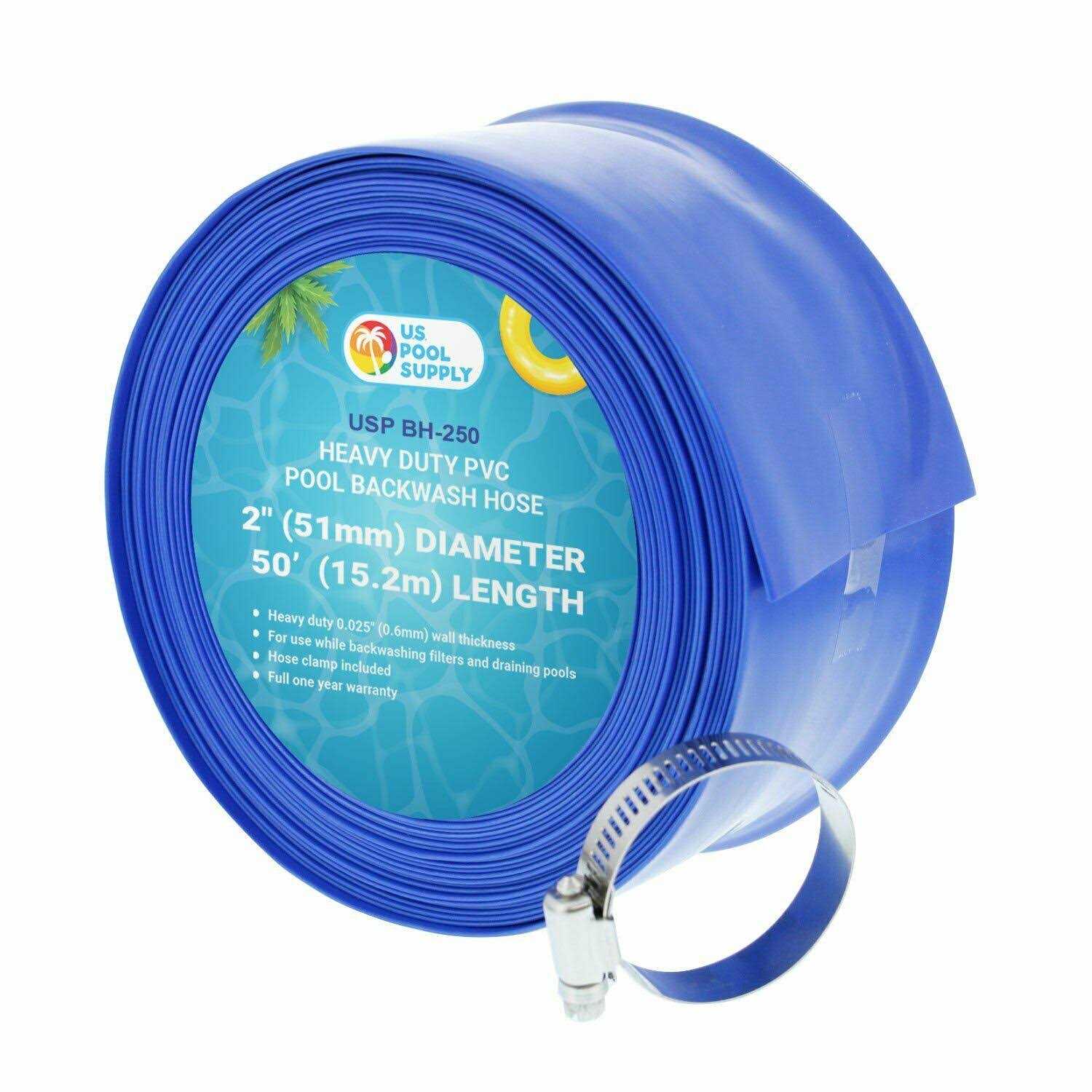 U.S. Pool Supply Heavy Duty Blue Swimming Pool Backwash Hose with Hose Clamp