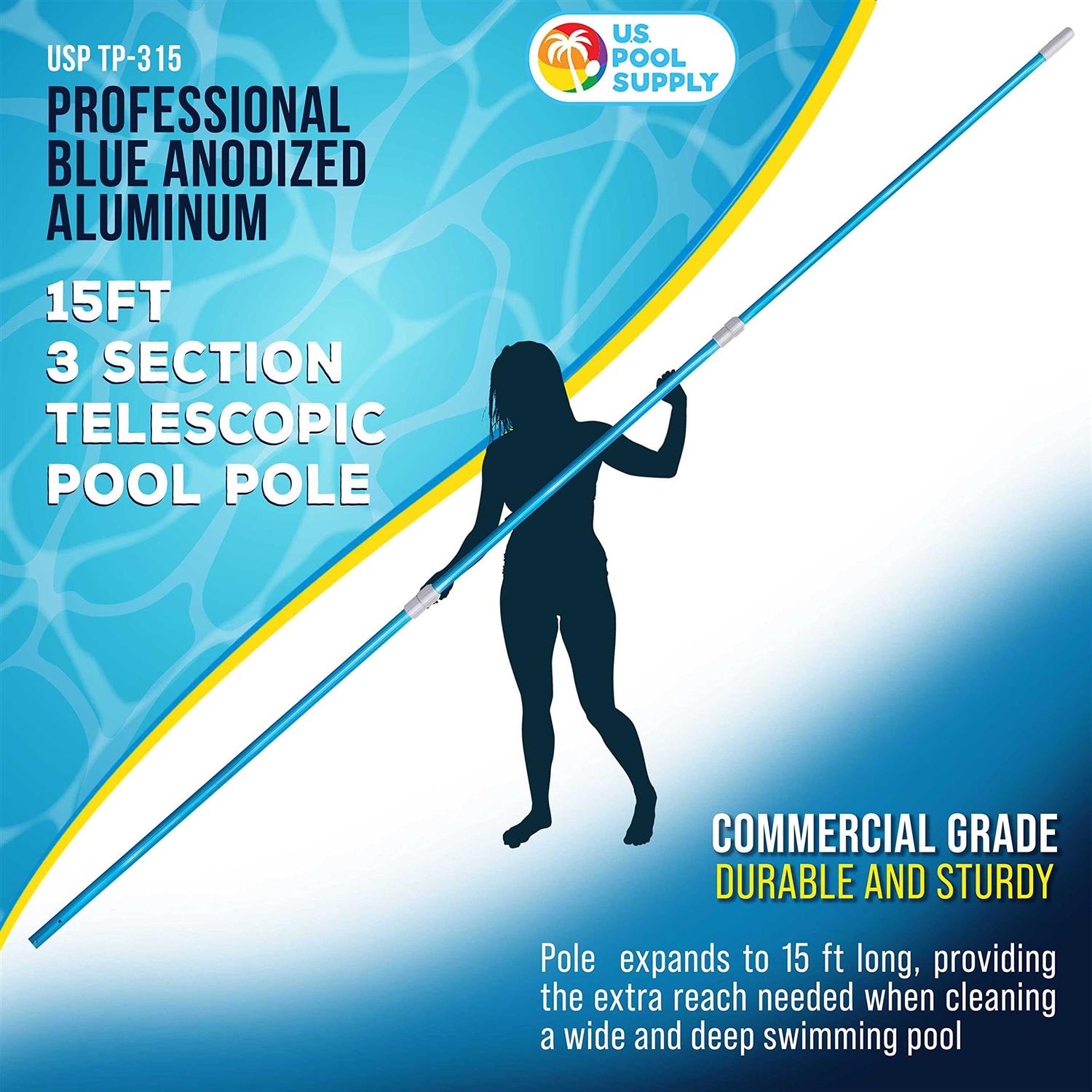 U.s. Pool Supply Professional Blue Anodized Aluminum Telescopic Swimming Pool Pole - Image 3