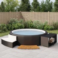 vidaXL Hot Tub Surround Black Poly Rattan and Solid Wood Acacia