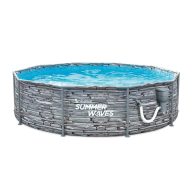 Summer Waves 12 Foot Stone Print Metal Frame Above Ground Pool Set