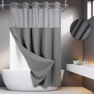 River Dream No Hooks Required Waffle Weave Shower Curtain with Snap in Liner