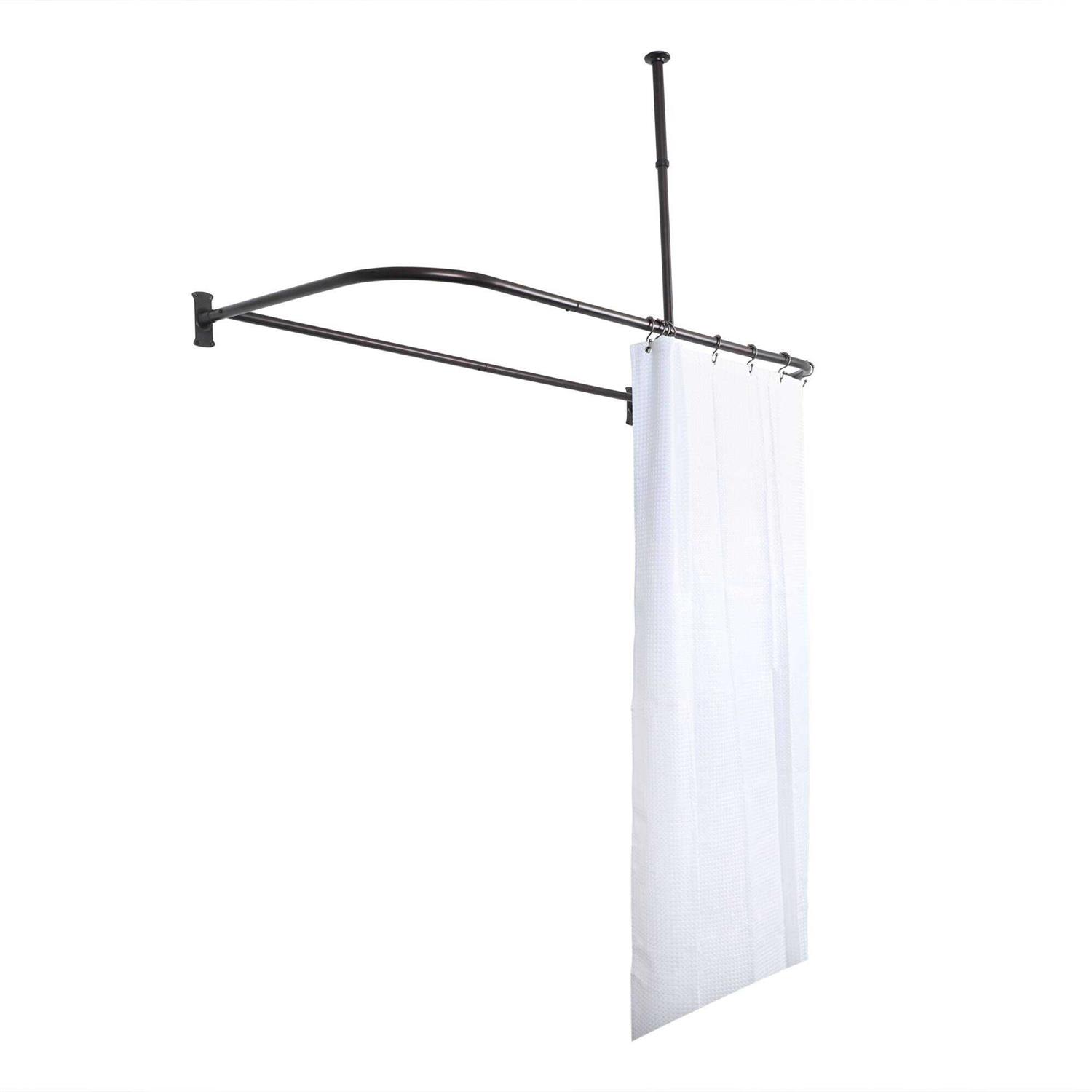 Utopia Alley Rustproof Aluminum D Shape Shower Rod with Ceiling Support for Freestanding Tubs - Image 2